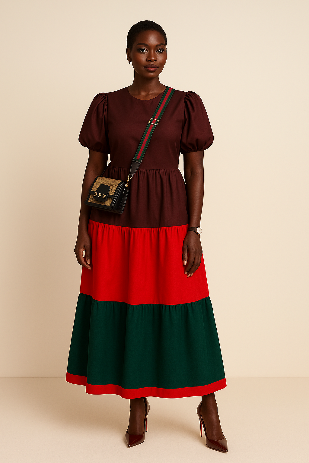 Osifo - Tiered, Bold Coloured Maxi Dress