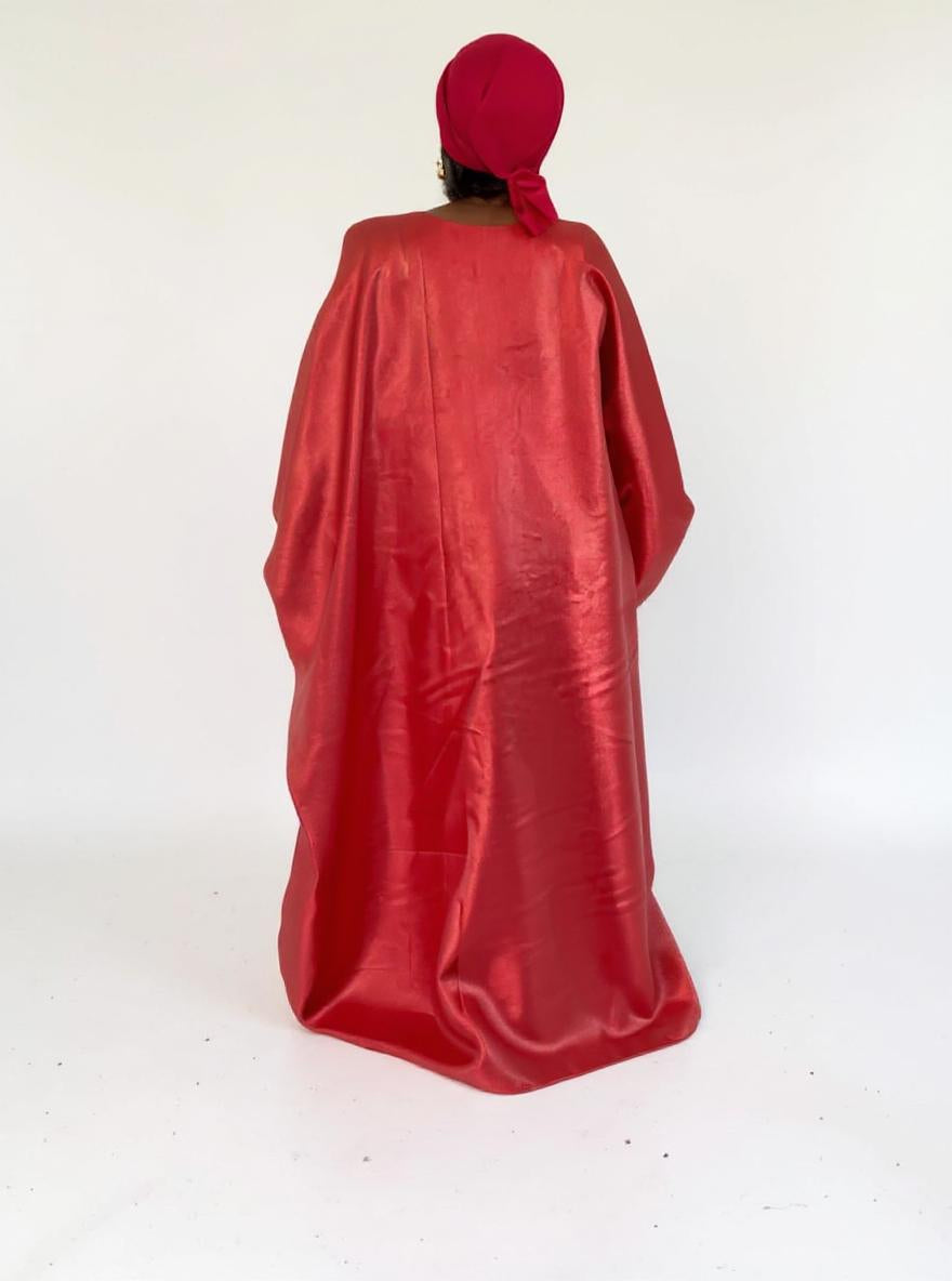 Red Liquid Organza Kaftan, African Boubou