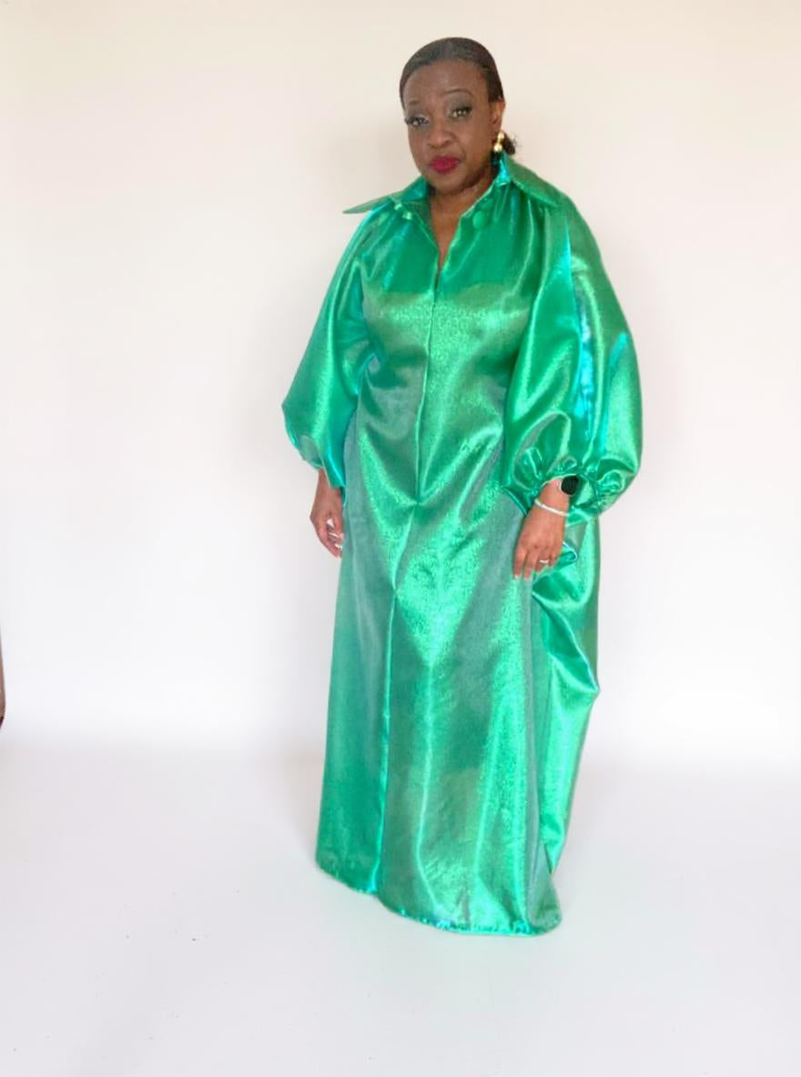 Green Liquid Organza Kaftan, African Boubou