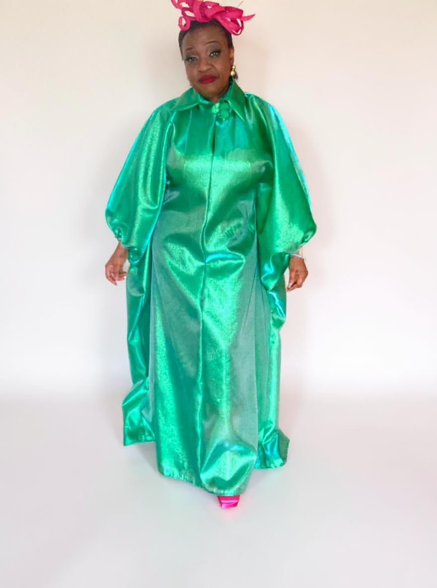 Green Liquid Organza Kaftan, African Boubou