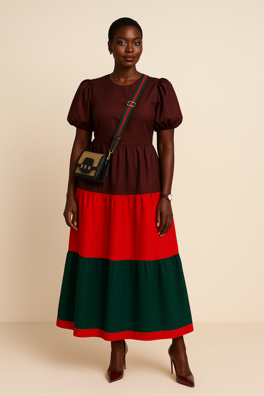 Osifo - Tiered, Bold Coloured Maxi Dress