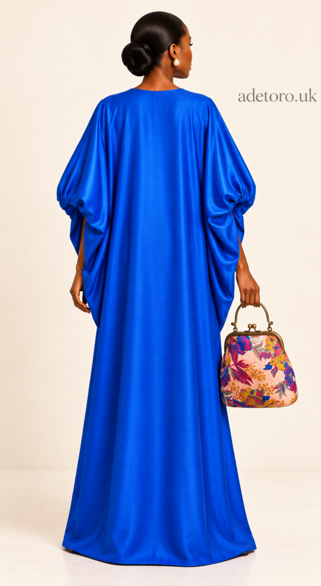 Zuri Royal Blue African Kaftan Dress & Matching Bag Set, Kimono