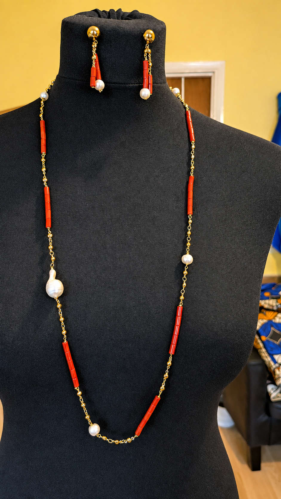 Iyun Omi | Coral and Freshwater Pearl Necklace Set | Adetoro.uk