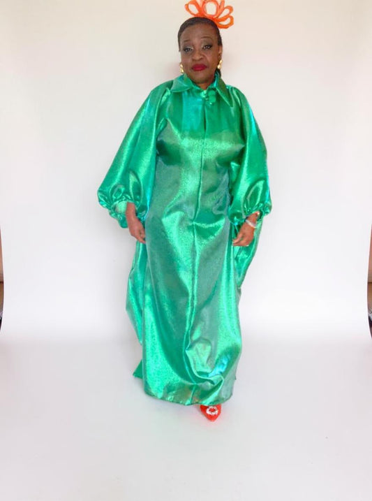 Green Liquid Organza Kaftan, African Boubou