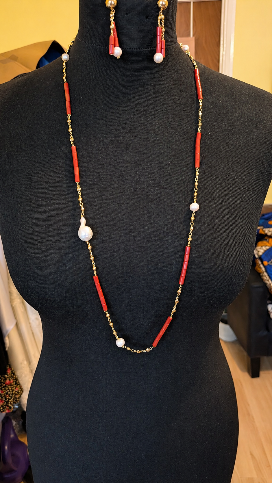 Iyun Omi | Coral and Freshwater Pearl Necklace Set | Adetoro.uk