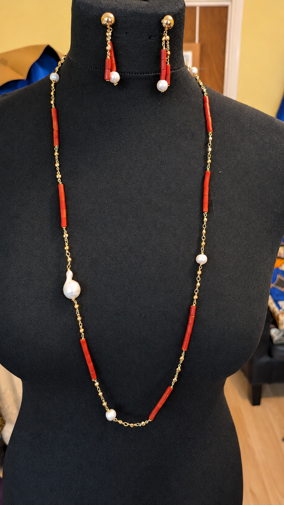 Iyun Omi | Coral and Freshwater Pearl Necklace Set | Adetoro.uk
