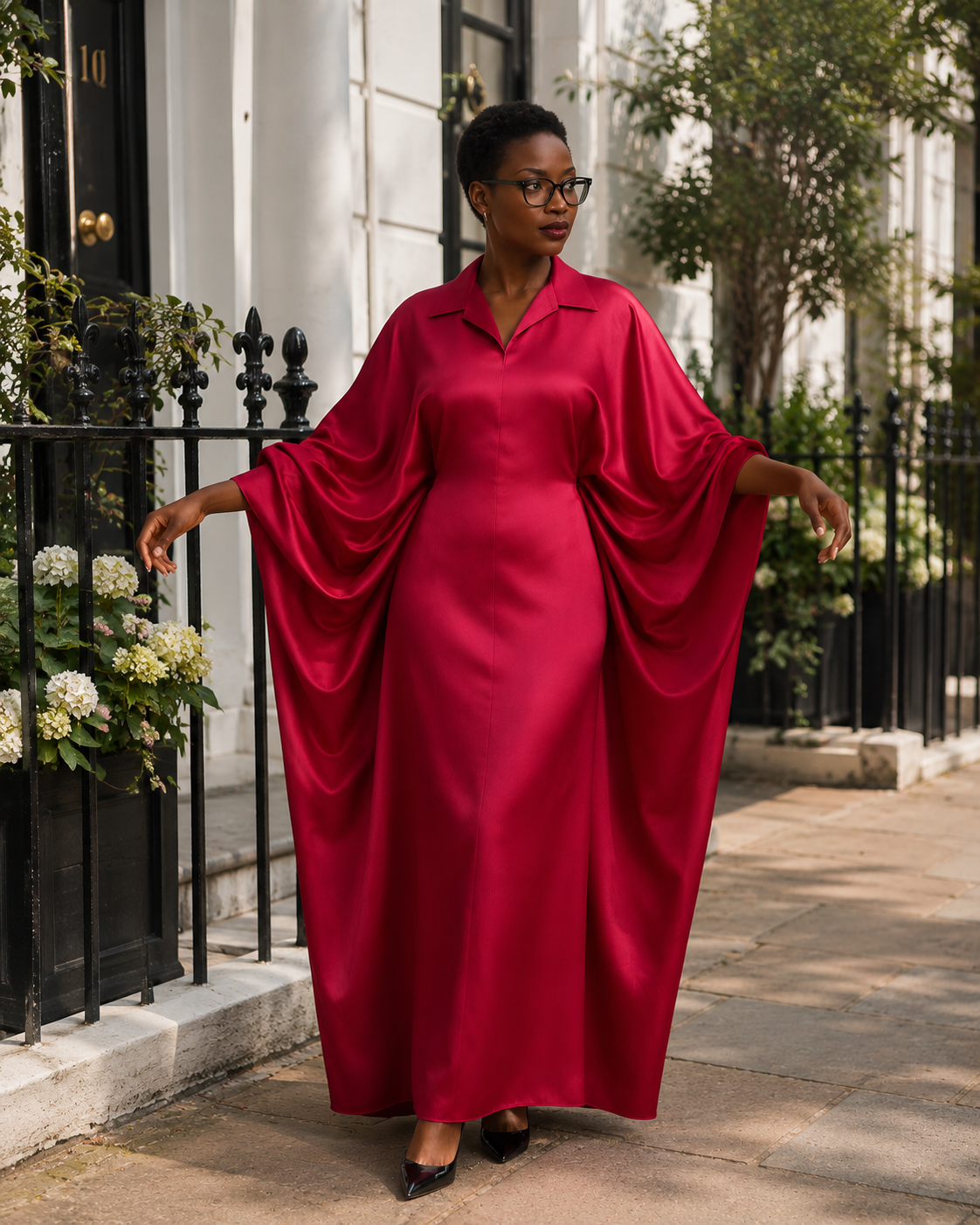Abeni Silk Batwing Kaftan Crimson