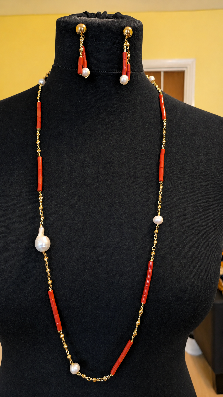 Iyun Omi | Coral and Freshwater Pearl Necklace Set | Adetoro.uk